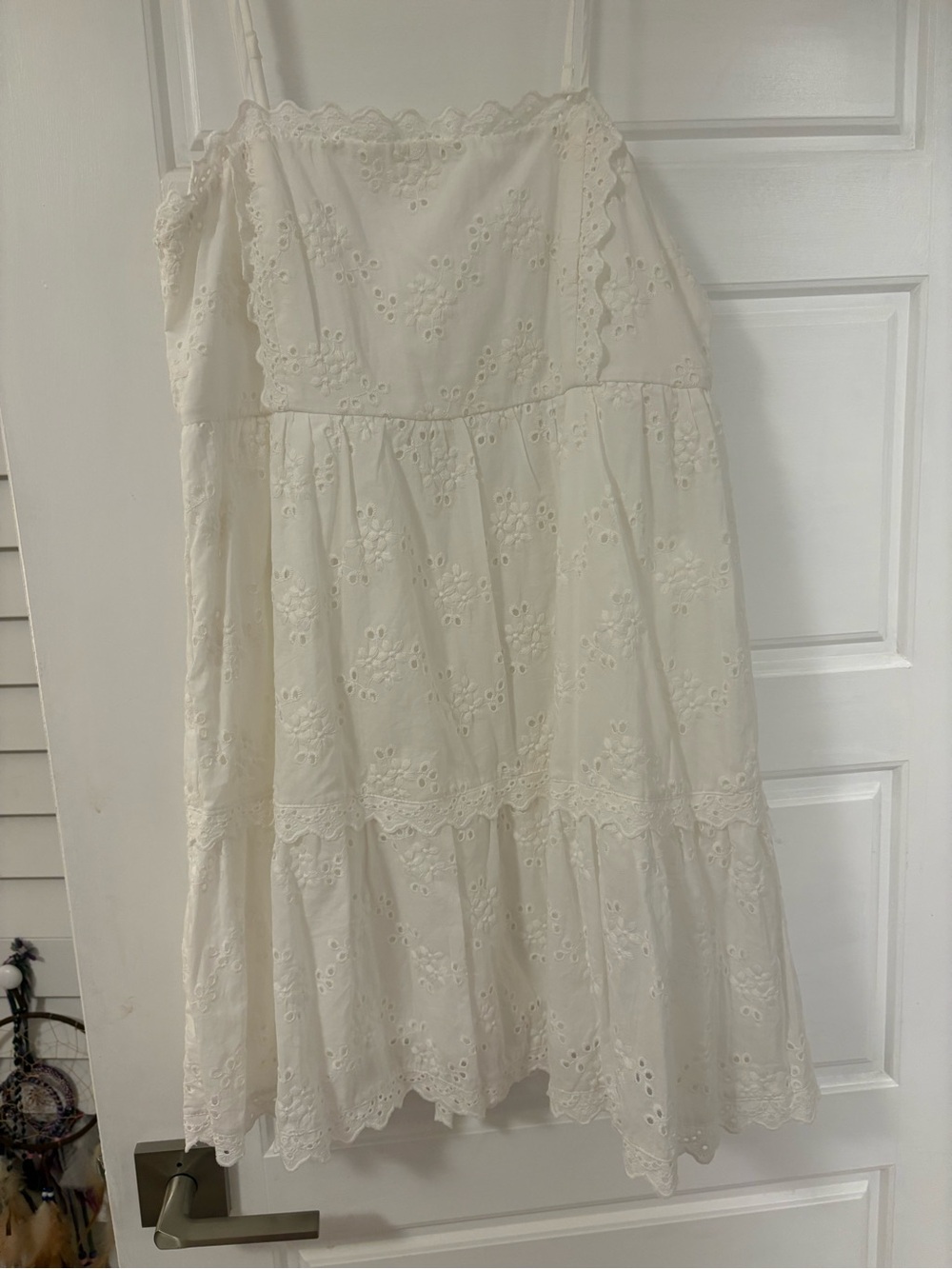 Altar'd State White Eyelet Tiered Midi Dress